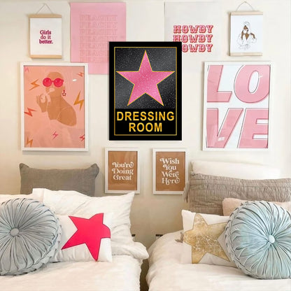 HK Studio Dressing Room Decor for Teen Girls 10" x 15" - Pink Star Y2K Room Decor Aesthetic