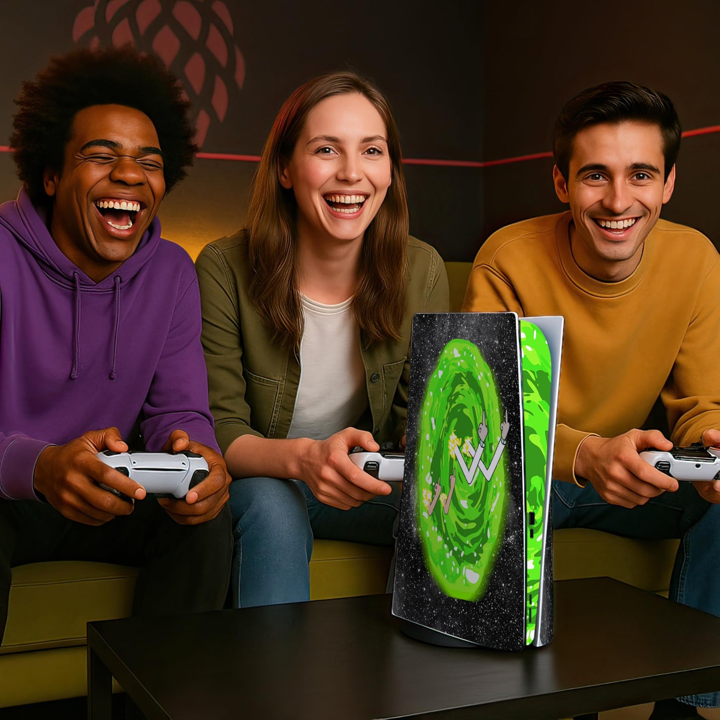 Skin Sticker for Game Console 5 Cover - Funny Portal, Compatible with Both Disc Edition & Digital Edition (not Slim Ver) - 2 Controller Skins & Console Skin - No Bubble, Full Protection, Removable