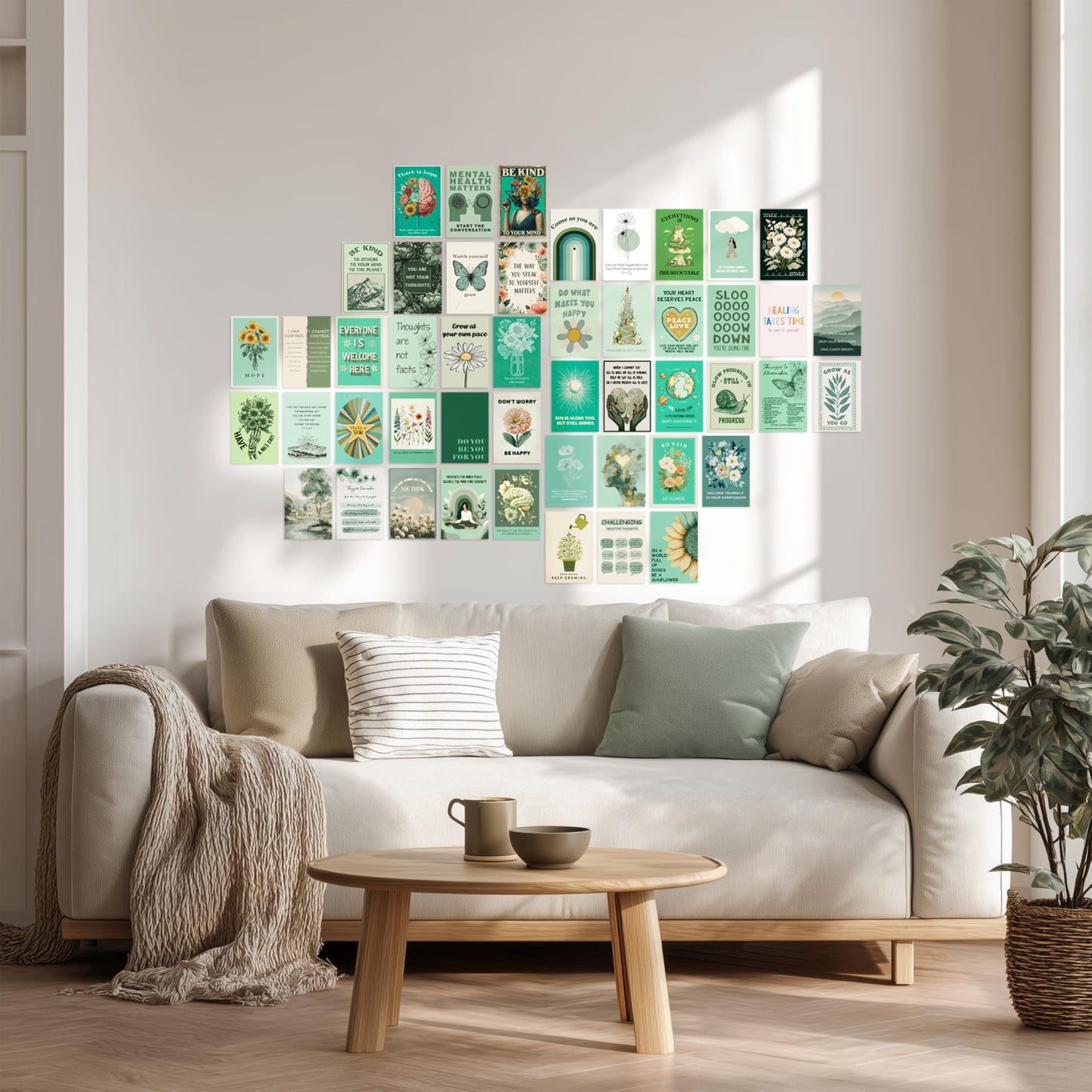 HK Studio Sage Green Mental Health Posters - Therapy Office Decor, Unframed 48 Pcs 4" x 6"