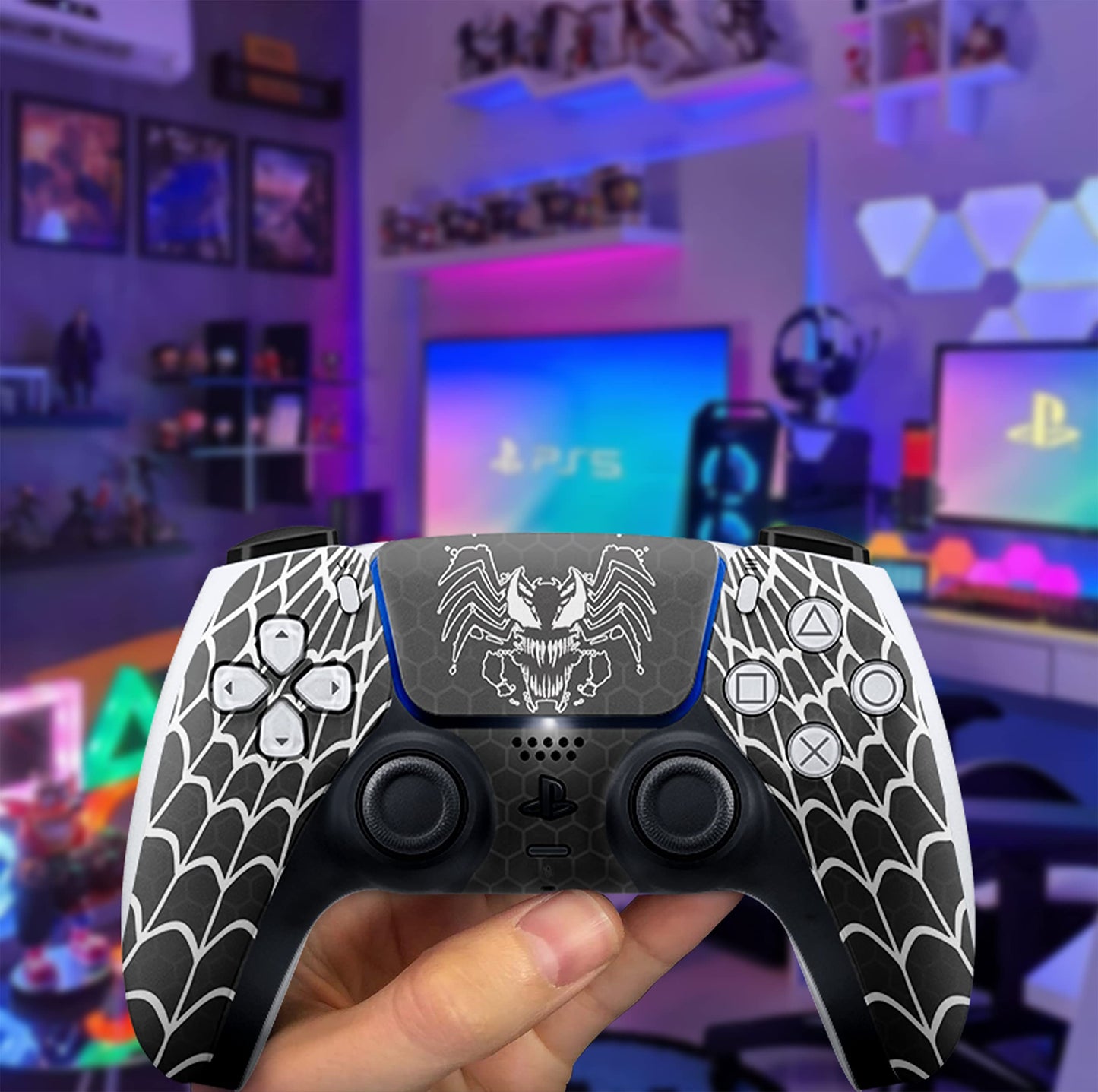 HK Studio Spider Web Decal Sticker Skin Specific Cover for Both PS5 Disc Edition and Digital Edition - Waterproof, No Bubble, Including 2 Controller Skins and Console Skin