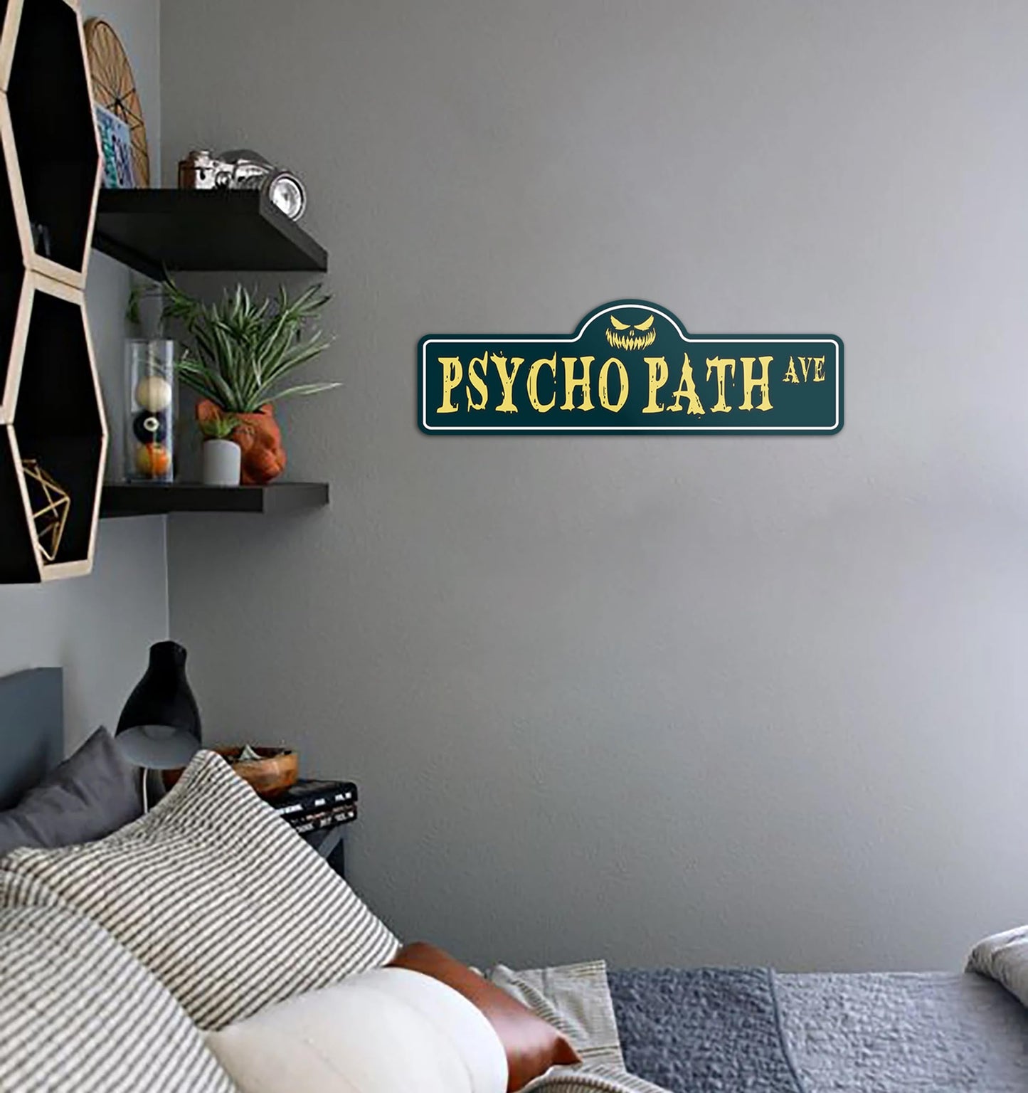 HK Studio Funny Street Sign for Teen Room 5" x 16" - Psycho Path Ave Dorm Decor, Hippie Room Decor Aesthetic, Funky Decor