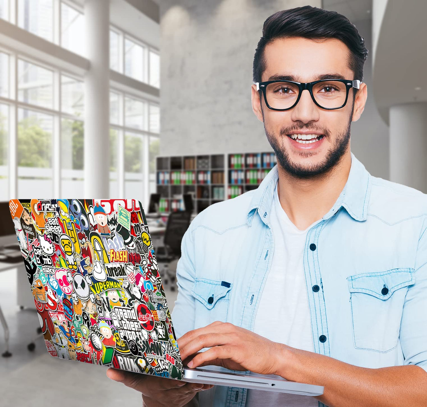 Laptop Skin Decal HP 15.6" - Sticker Bomb Laptop Cover Sticker No Cutting Required, No Bubble, Waterproof, Scratch Resistant - Including Wide Screen and Wrist Pad