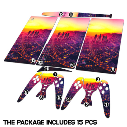 Skin Sticker for Game Console 5 Cover - Los Santos, Compatible with Both Disc Edition & Digital Edition (not Slim Ver) - 2 Controller Skins & Console Skin - No Bubble, Full Protection, Removable