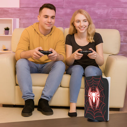 Skin Sticker for Game Console 5 Cover - Spider Art, Compatible with Both Disc Edition & Digital Edition (not Slim Ver) - 2 Controller Skins & Console Skin - No Bubble, Full Protection, Removable
