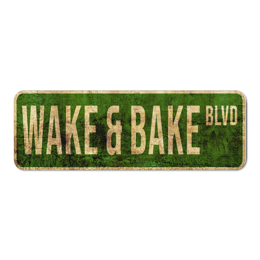 HK Studio Funny Street Sign for Teen Room 5" x 16" - Wake & Bake Blvd Dorm Decor, Hippie Room Decor Aesthetic, Funky Decor