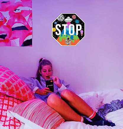 Hippie Decor, Galaxy Stop Sign - Trippy Room Decor, 13" x 13"