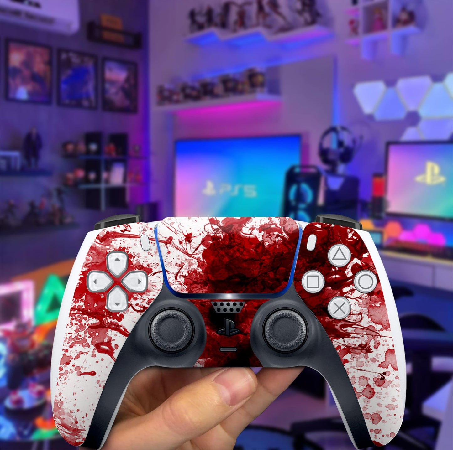 Skin for PS5 Sticker Cover - Blood Splash, Compatible with Both Disc Edition & Digital Edition (not Slim Ver) - 2 Controller Skins & Console Skin - No Bubble, Full Protection, Waterproof, Removable