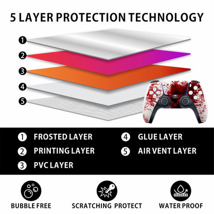 Skin Sticker for Game Console 5 Cover - Blood Splash, Compatible with Both Disc Edition & Digital Edition (not Slim Ver) - 2 Controller Skins & Console Skin - No Bubble, Full Protection, Removable