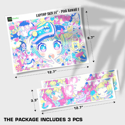 Laptop Skin Decal HP 14" - Kawaii Girl Laptop Cover Sticker No Cutting Required, No Bubble, Waterproof, Scratch Resistant - Including Wide Screen and Wrist Pad