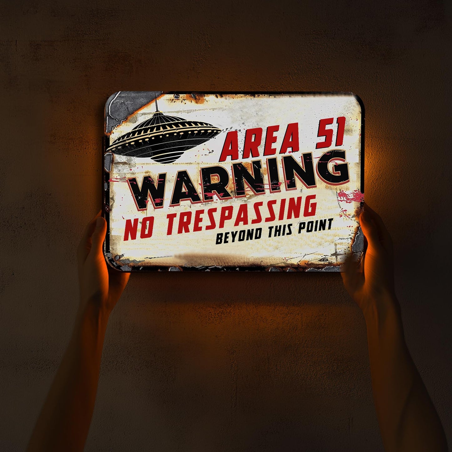 Space Decor Poster - Area 51 Warning No Trespassing Beyond This Point Space Themed Bedroom Decor