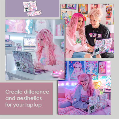 Laptop Skin Decal HP 14" - Kawaii Pixel Laptop Cover Sticker No Cutting Required, No Bubble, Waterproof, Scratch Resistant - Including Wide Screen and Wrist Pad