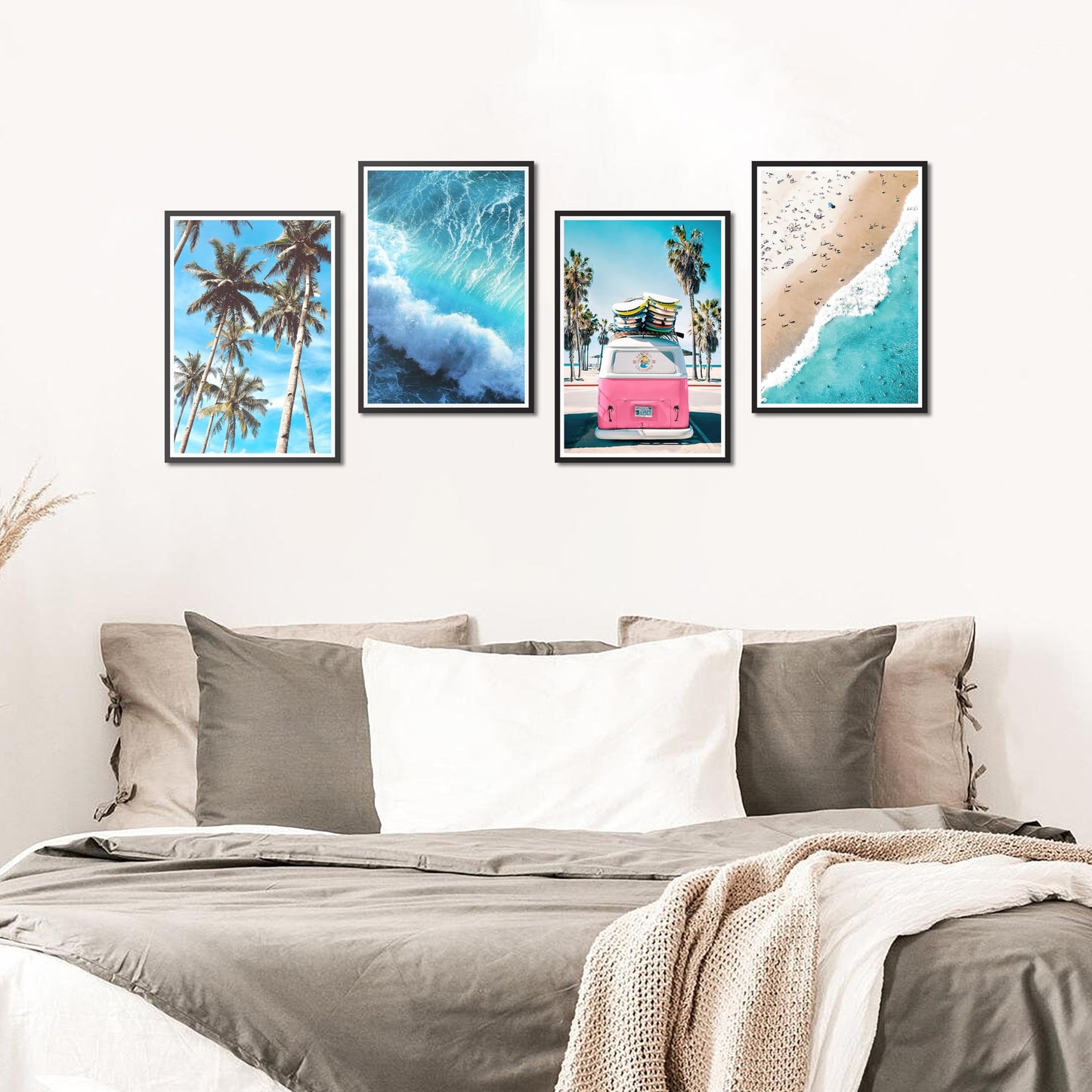 HK Studio Summer Beach Room Decor Aesthetic 11" x 17" Pack 4 - Beach Wall Decor for Bedroom, Dorm, Living Room, Bathroom - Wall Posters Beachy Room Decor