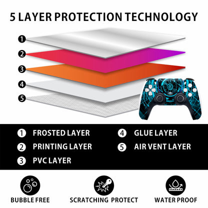 Skin Sticker for Game Console 5 Cover - Cool Cyber, Compatible with Both Disc Edition & Digital Edition (not Slim Ver) - 2 Controller Skins & Console Skin - No Bubble, Full Protection, Removable