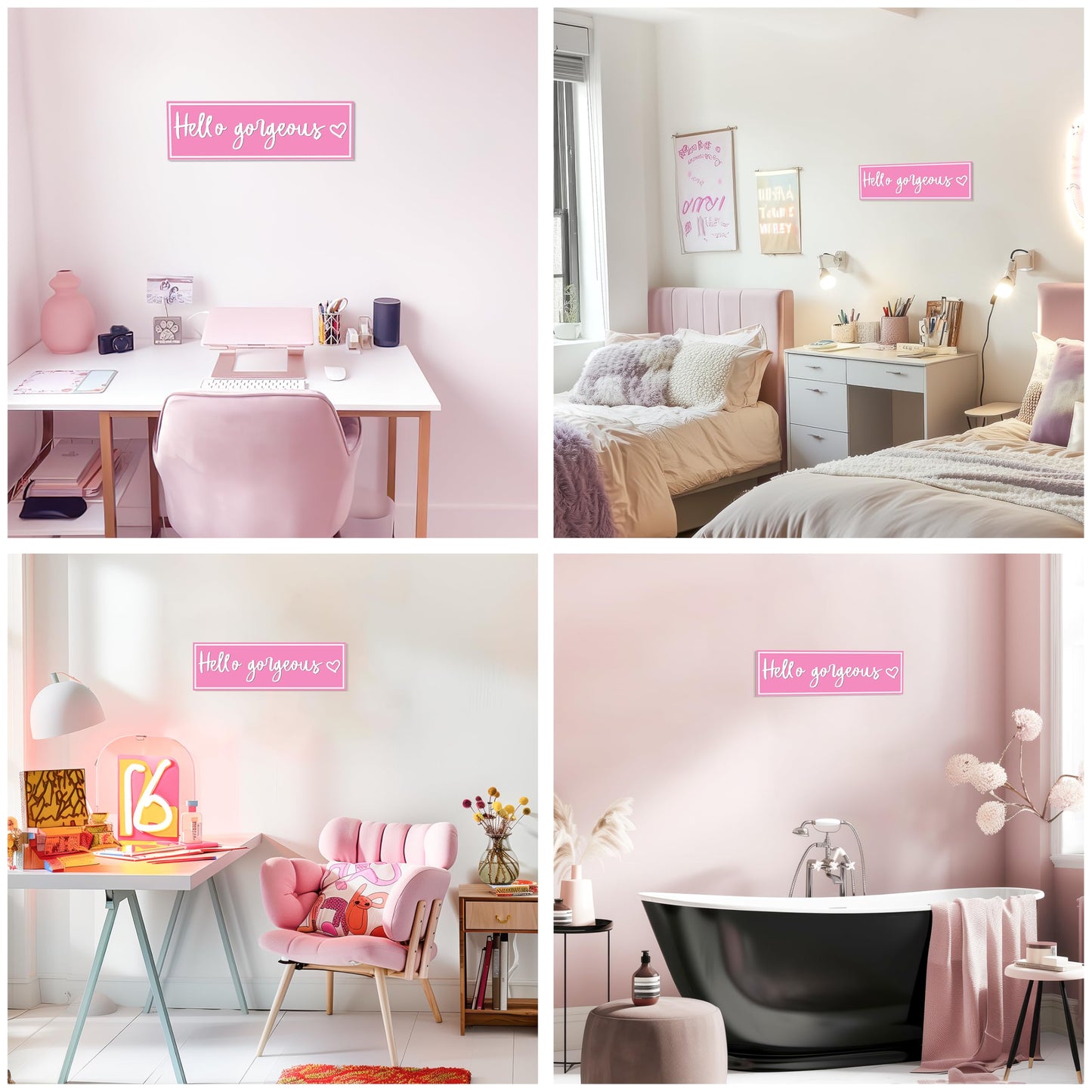 HK Studio Room Decor for Teen Girls - Hello Gorgeous Pink Room Decor