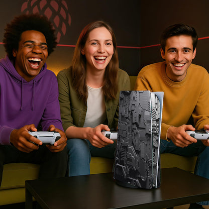 Skin Sticker for Game Console 5 Cover - Cyber Armor, Compatible with Both Disc Edition & Digital Edition (not Slim Ver) - 2 Controller Skins & Console Skin - No Bubble, Full Protection, Removable