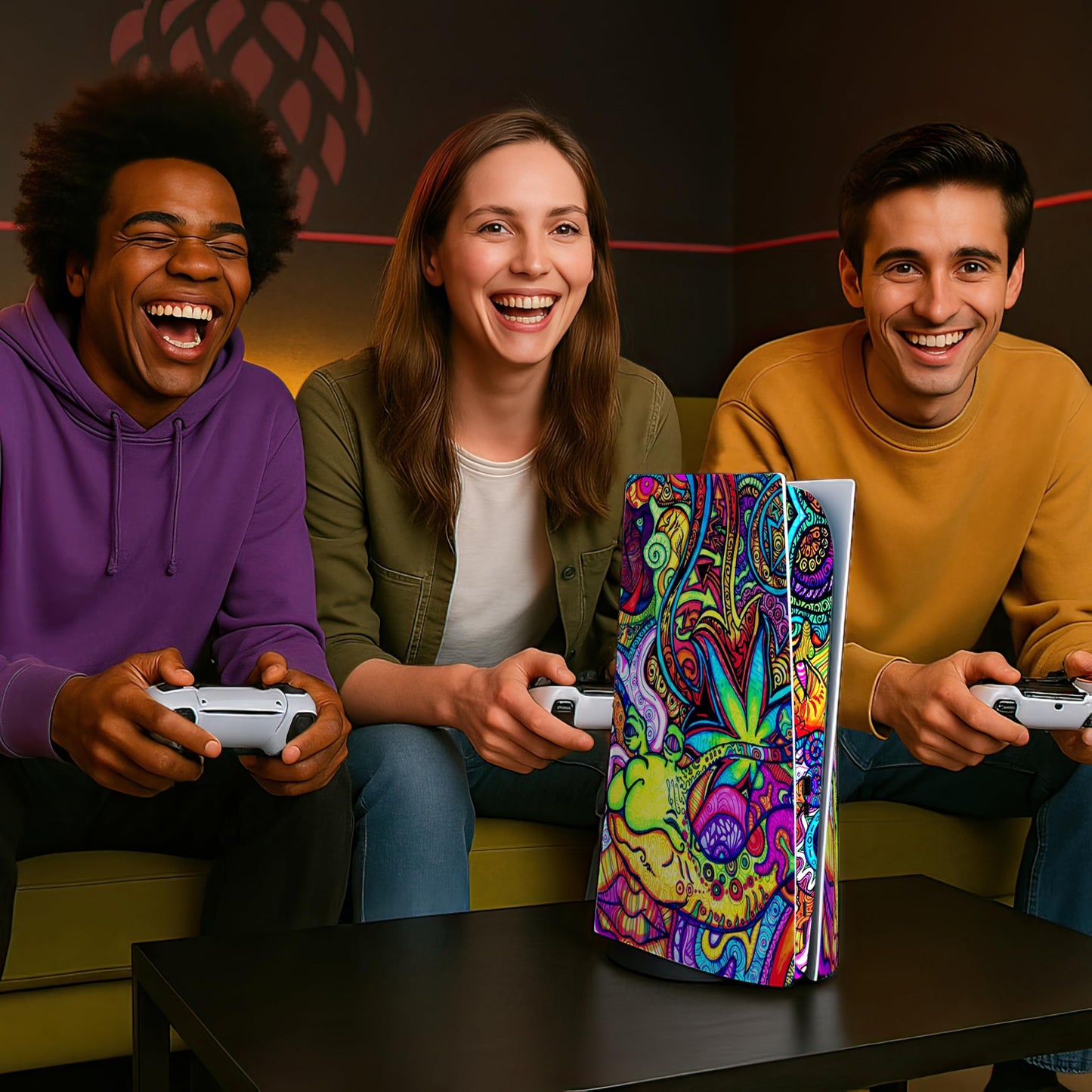 Skin Sticker for Game Console 5 Cover - Hippie Art, Compatible with Both Disc Edition & Digital Edition (not Slim Ver) - 2 Controller Skins & Console Skin - No Bubble, Full Protection, Removable