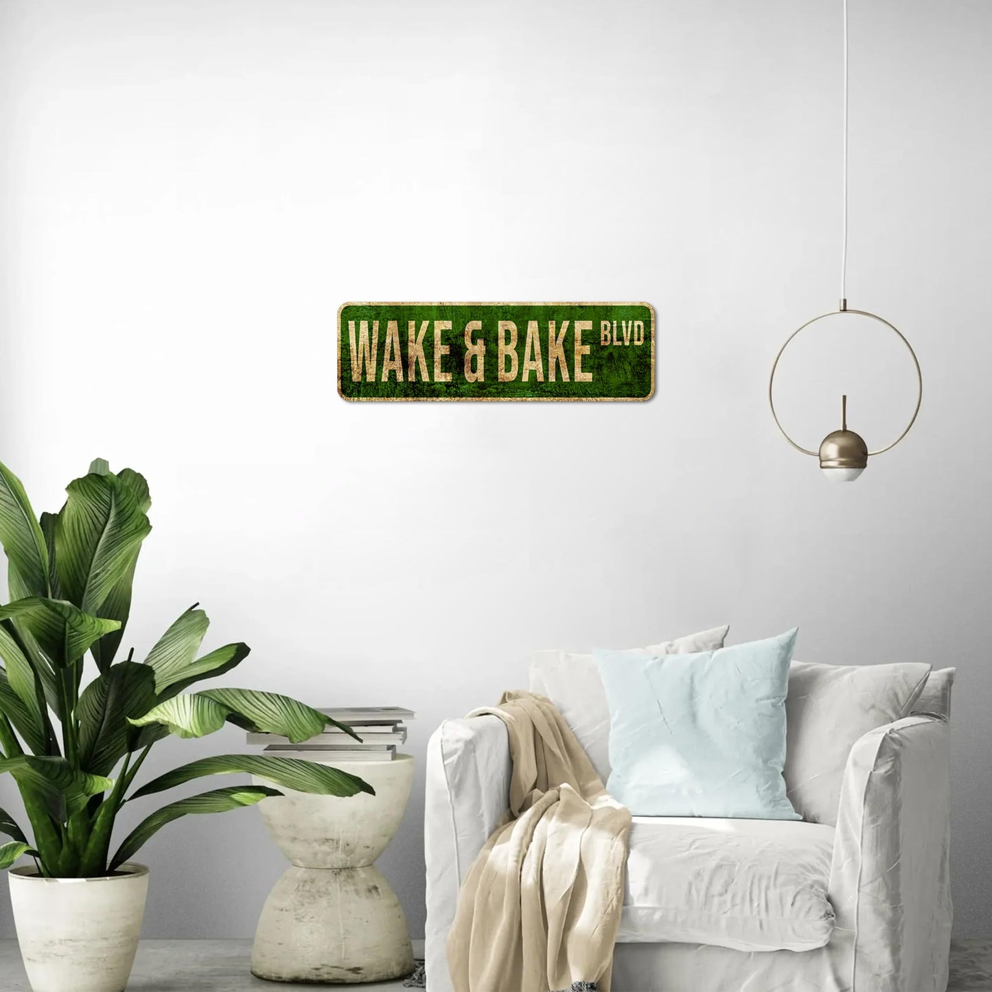 HK Studio Funny Street Sign for Teen Room 5" x 16" - Wake & Bake Blvd Dorm Decor, Hippie Room Decor Aesthetic, Funky Decor