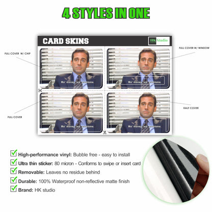 Credit Card Skin, Funny Office Meme, 4 Pcs in 1 - Debit Card Skin, Bank, EBT, Metro, Key Card - Removable, Credit Card Sticker