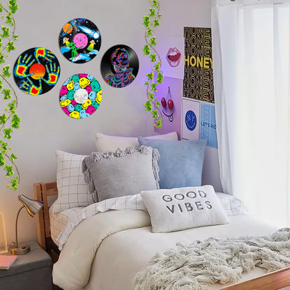 HK Studio Hippie Decor, Posters for Room Aesthetic - Record Decor, Music Themed Party Decorations, 4 Pcs 12"
