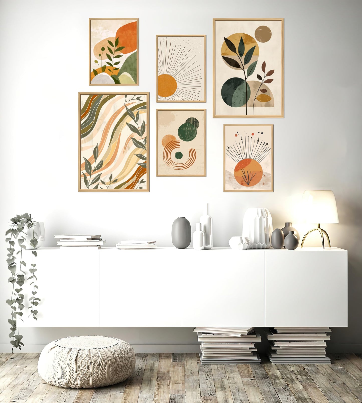 Boho Wall Art Aesthetic Posters Pack 6 - Illusion Framed Boho Wall Decor, Abstract Wall Art, Dorm Decor, Living Room Decor