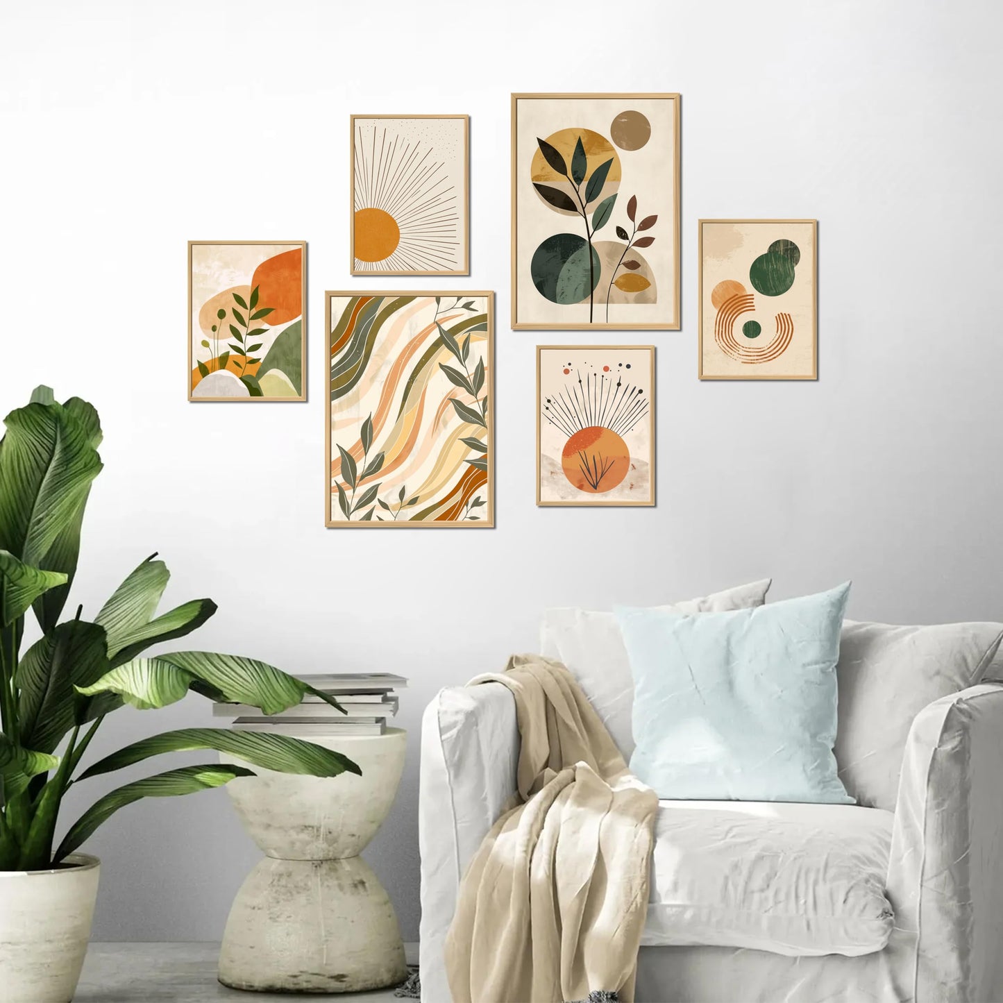 Boho Wall Art Aesthetic Posters Pack 6 - Illusion Framed Boho Wall Decor, Abstract Wall Art, Dorm Decor, Living Room Decor