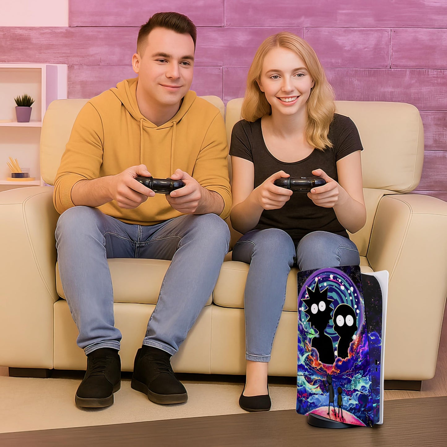 Skin Sticker for Game Console 5 Cover - Magic Portal, Compatible with Both Disc Edition & Digital Edition (not Slim Ver) - 2 Controller Skins & Console Skin - No Bubble, Full Protection, Removable