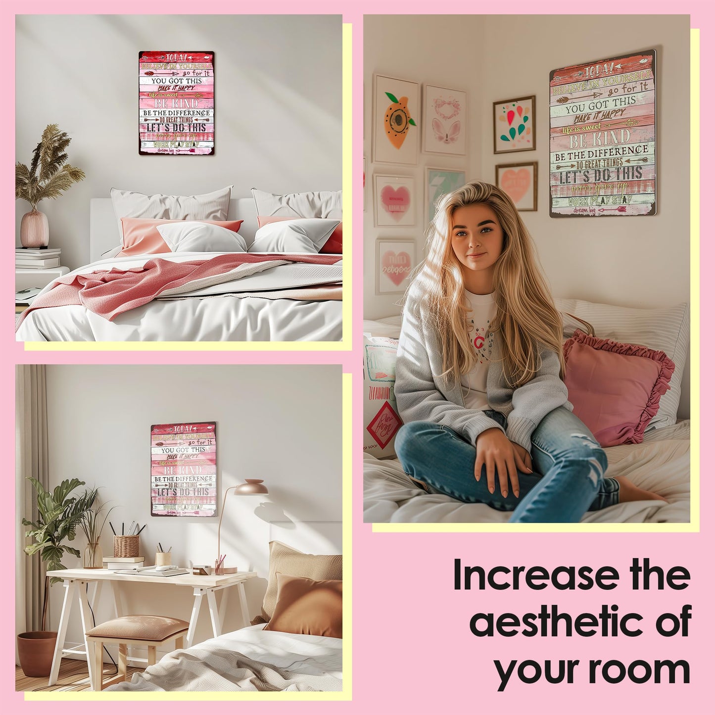 Pink Room Decor for Teen Girls - Pink Wall Decor, Motivational Wall Decor