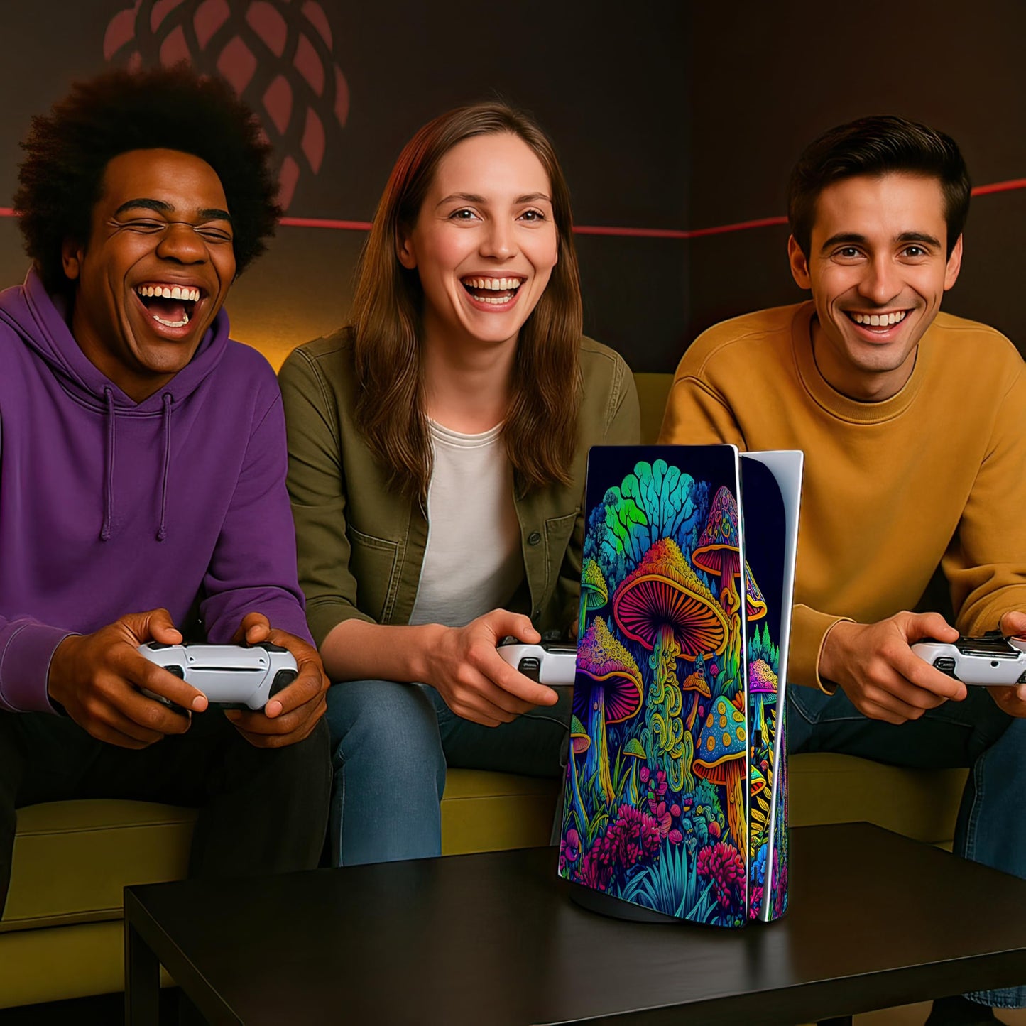 Skin Sticker for Game Console 5 Cover - Hippie Mushroom, Compatible with Both Disc Edition & Digital Edition (not Slim Ver) - 2 Controller Skins & Console Skin - No Bubble, Full Protection, Removable