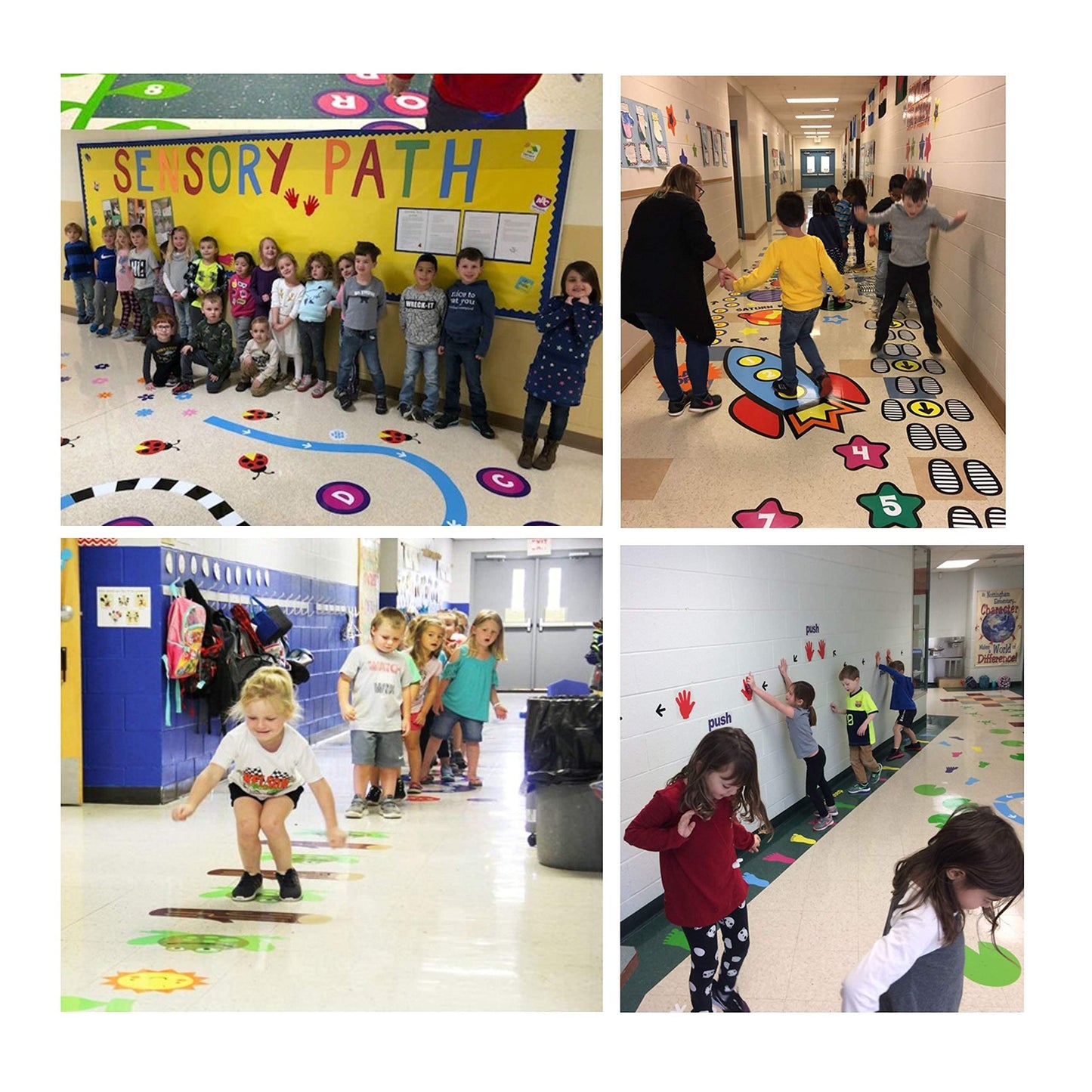 Classroom Decor Sensory Path Decals for Floor & Wall - Rainbow Shape Walk Path Hopscotch Floor Stickers for Boosting Gross Motor Skills