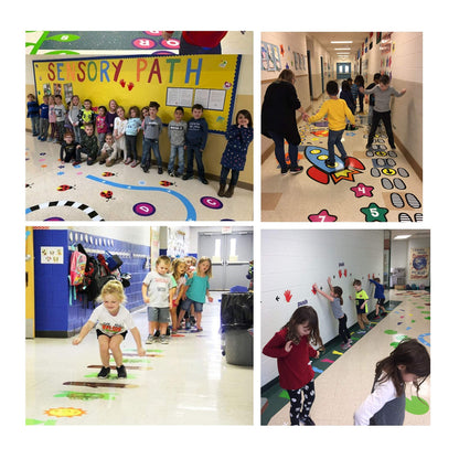 Classroom Decor Sensory Path Decals for Floor & Wall - Rainbow Shape Walk Path Hopscotch Floor Stickers for Boosting Gross Motor Skills