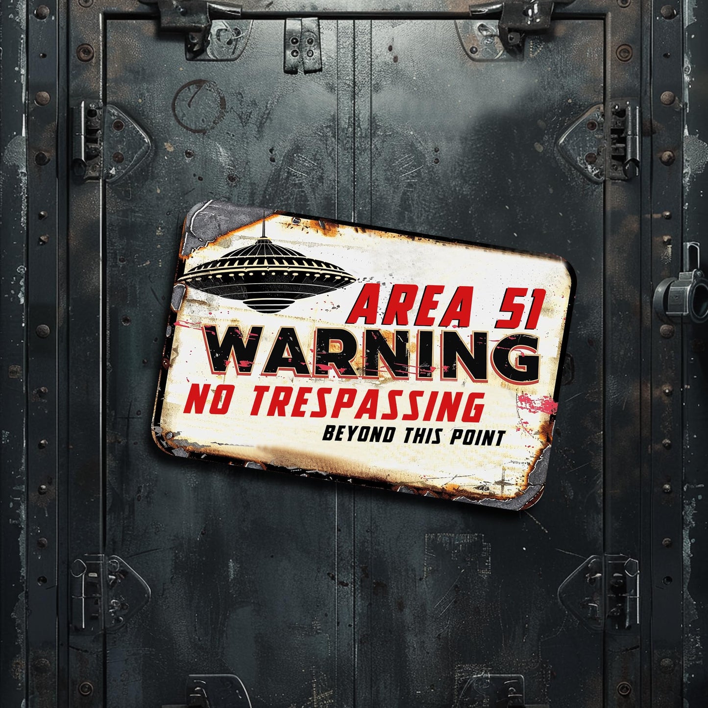 Space Decor Poster - Area 51 Warning No Trespassing Beyond This Point Space Themed Bedroom Decor