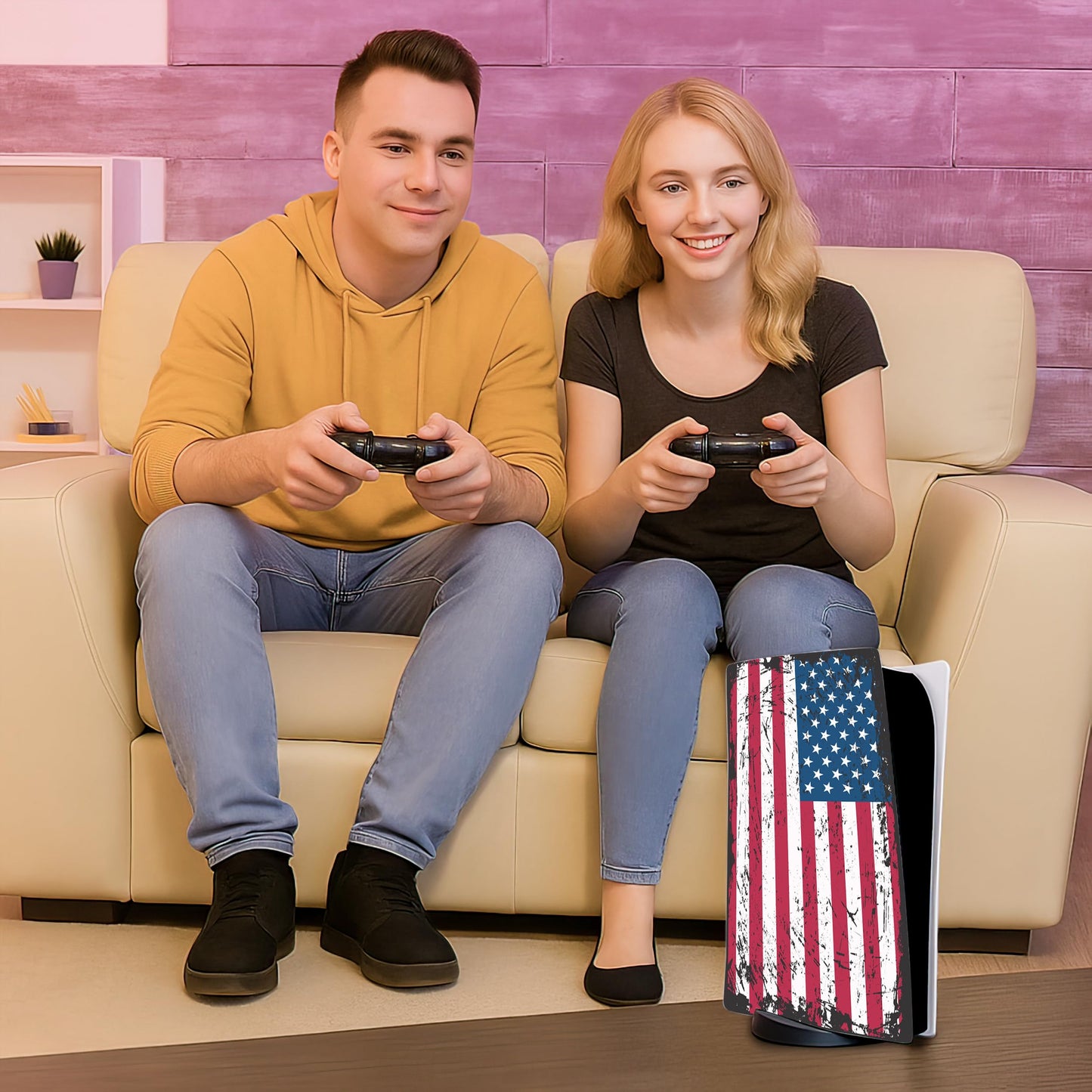 Skin Sticker for Game Console 5 Cover - 3D Polygon, Compatible with Both Disc Edition & Digital Edition (not Slim Ver) - 2 Controller Skins & Console Skin - No Bubble, Full Protection, Removable