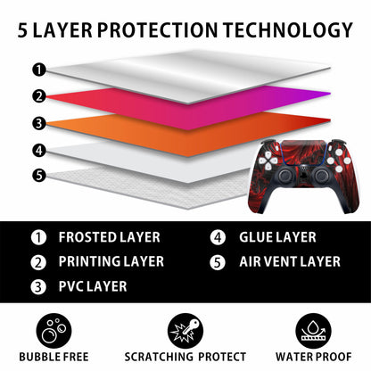 Skin Sticker for Game Console 5 Cover - Blood Hell, Compatible with Both Disc Edition & Digital Edition (not Slim Ver) - 2 Controller Skins & Console Skin - No Bubble, Full Protection, Removable
