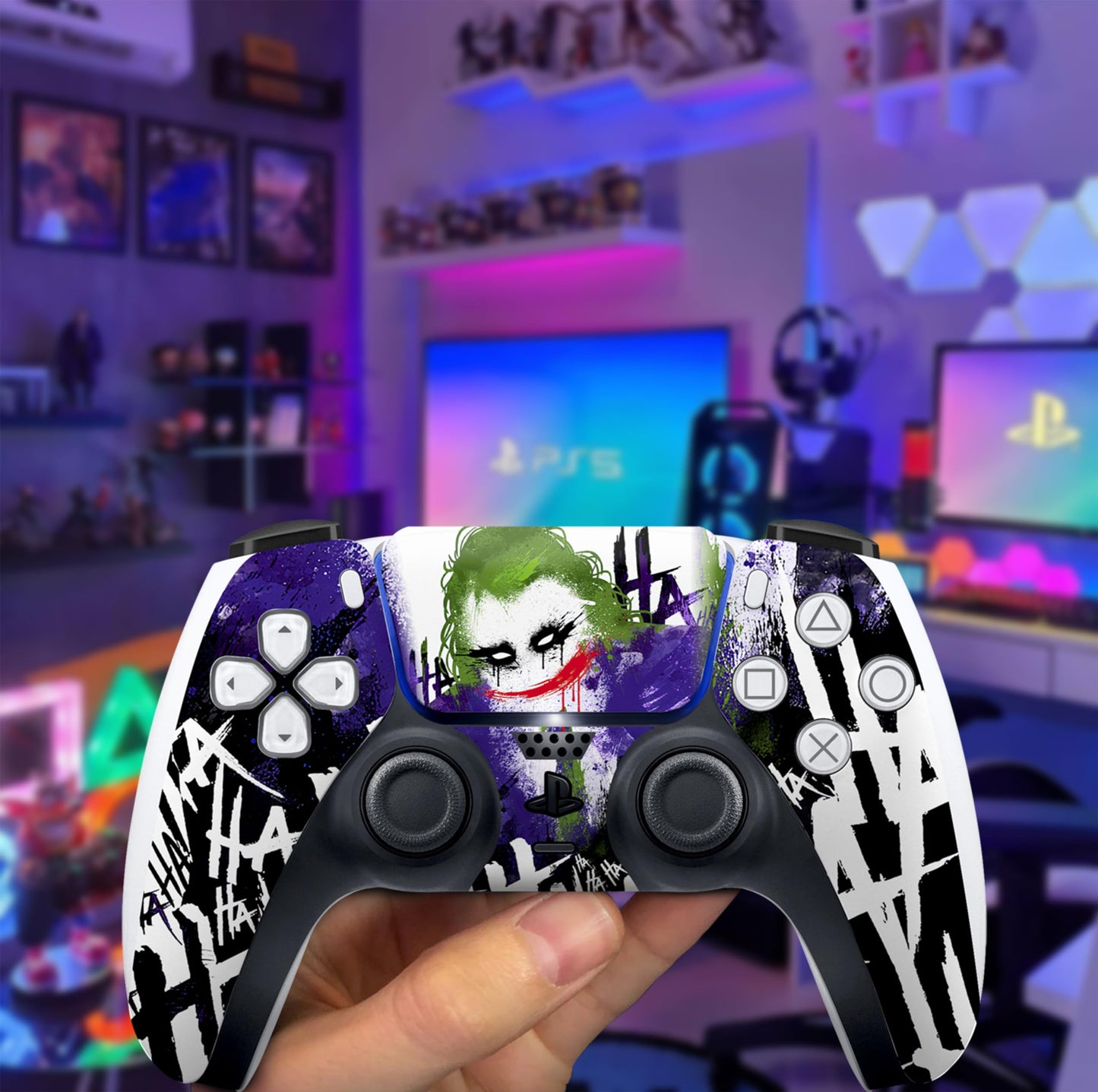 HK Studio Haha Art Clown Decal Sticker Skin Specific Cover for Both PS5 Disc Edition and Digital Edition - Waterproof, No Bubble, Including 2 Controller Skins and Console Skin