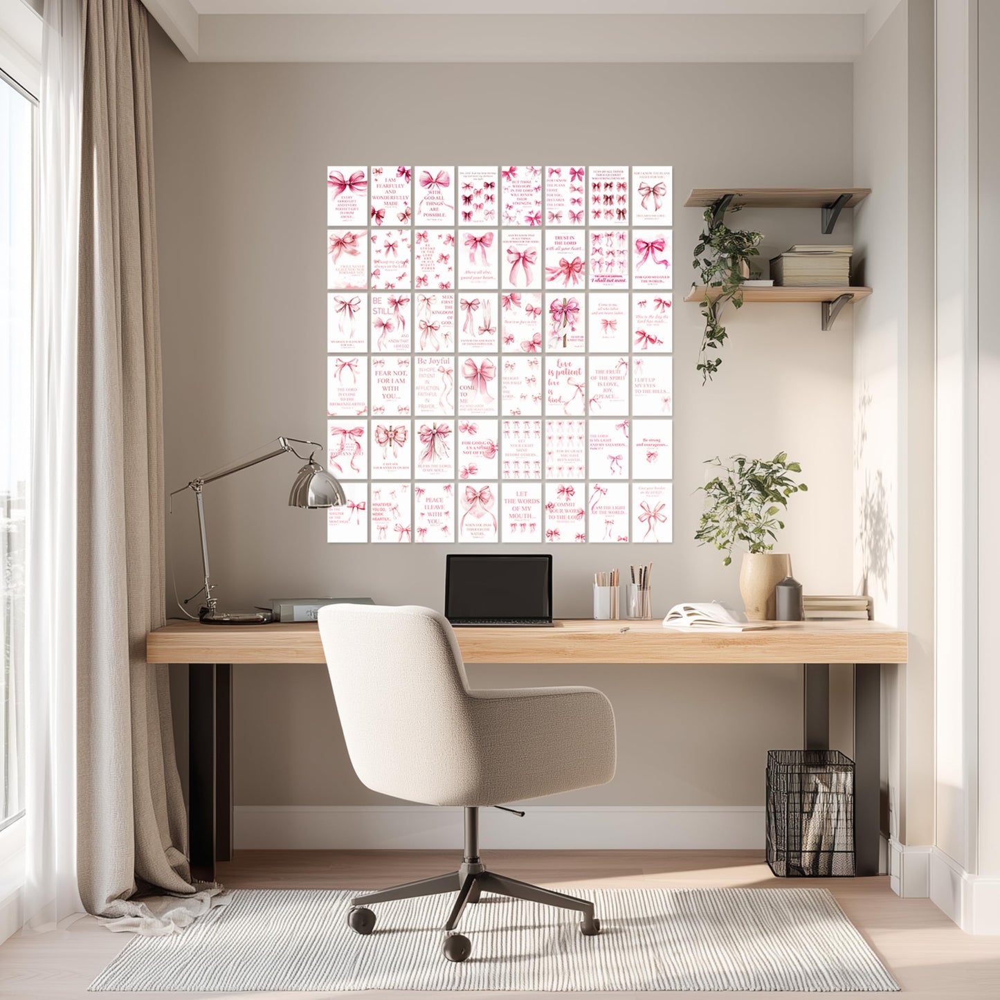 HK Studio Pink Bow Decor - Bible Verses Wall Decor, Posters for Room Decor Aesthetic, Unframed 48 Pcs 4" x 6"