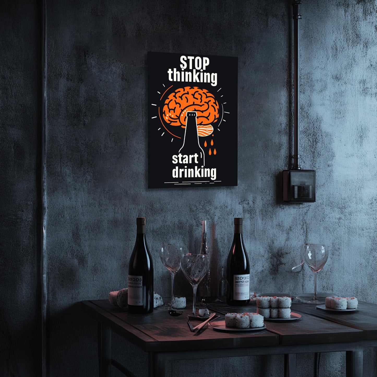 HK Studio Funny Bar Sign - Stop Thinking Start Drinking Bar Decor