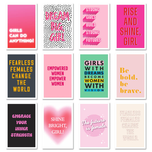 HK Studio Pink Room Decor for Teen Girls 8" x 12" Pack 12 - Motivational Teen Room Decor, Aesthetic Room Decor, Hippie Decor