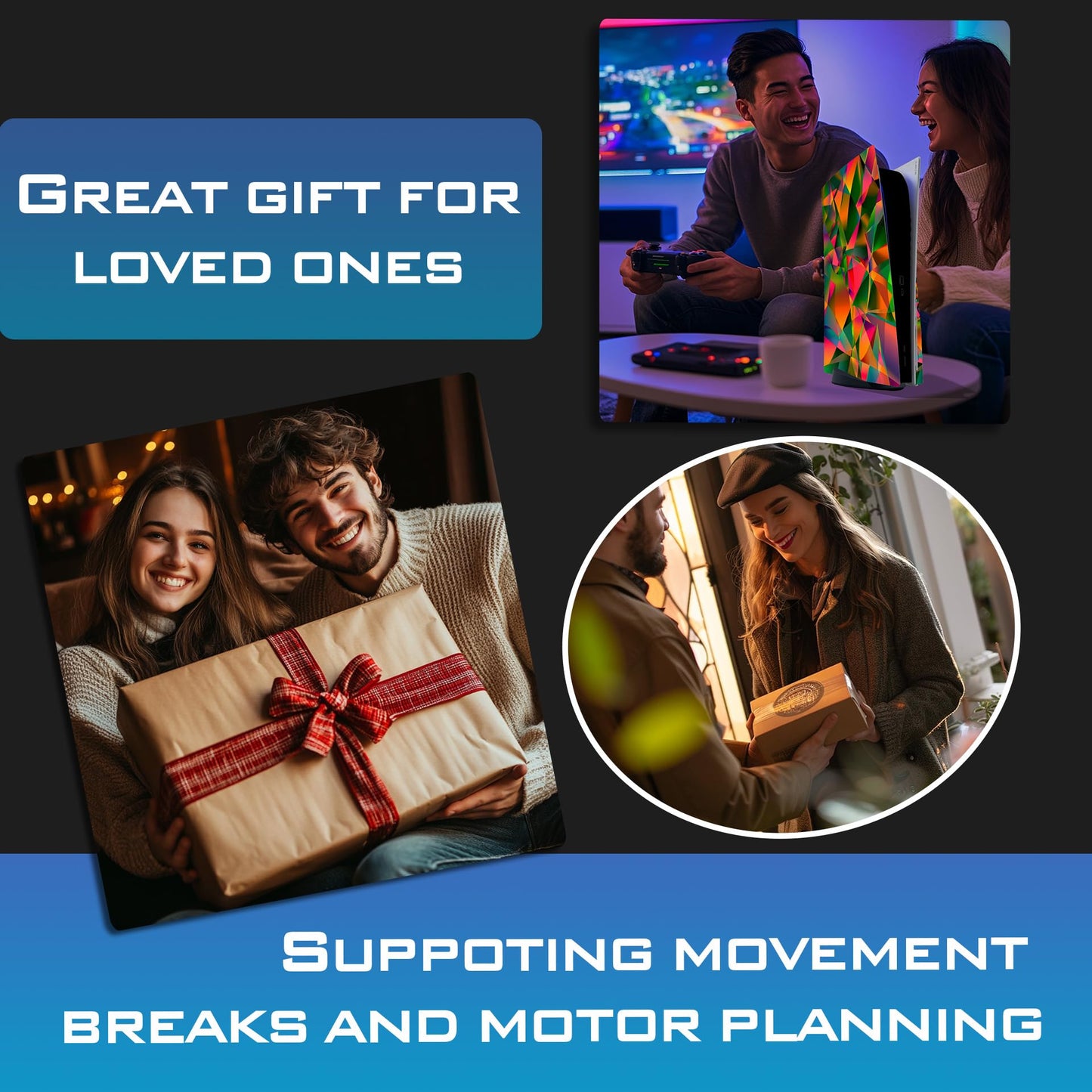 Skin Sticker for Game Console 5 Cover - 3D Polygon, Compatible with Both Disc Edition & Digital Edition (not Slim Ver) - 2 Controller Skins & Console Skin - No Bubble, Removable