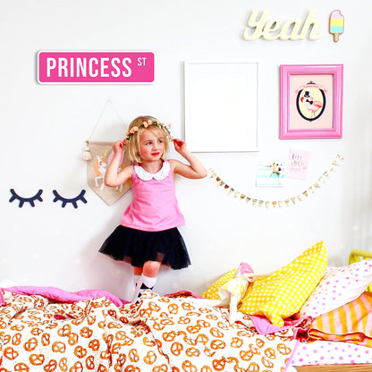 Princess Room Decor, Princess St Sign - Princess Wall Decor, 5" x 17"