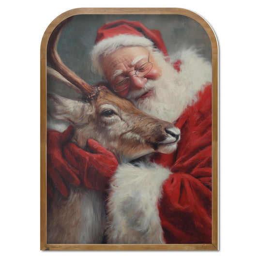 HK Studio Vintage Christmas Decor, Santa Claus & Reindeer - Christmas Decorations, Unframed 13" x 17"