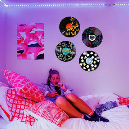 HK Studio Hippie Decor, Posters for Room Aesthetic - Record Decor, Music Themed Party Decorations, 4 Pcs 12"