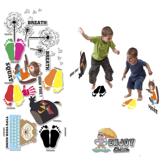 Classroom Decor Sensory Path Decals for Floor & Wall - Dynamic Funny Squat, High Five, Push Wall Hopscotch Floor Stickers for Boosting Gross Motor Skills