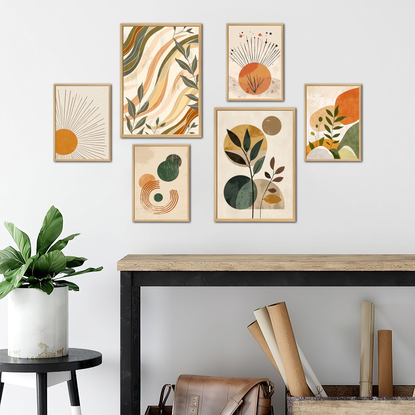 Boho Wall Art Aesthetic Posters Pack 6 - Illusion Framed Boho Wall Decor, Abstract Wall Art, Dorm Decor, Living Room Decor