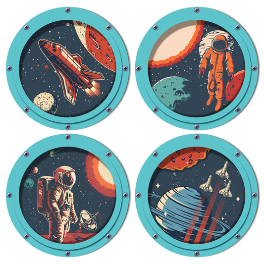 HK Studio Vintage Space Decor Astronaut Posters - Spaceship Porthole, Space Decorations, Space Themed Bedroom Decor