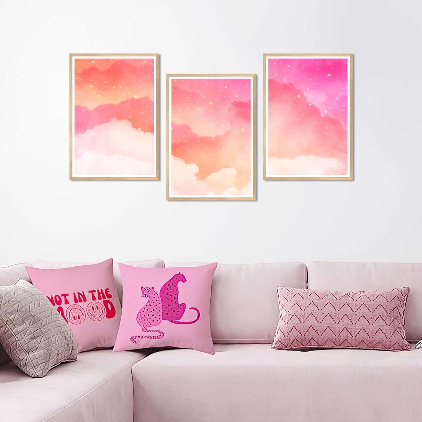 HK Studio Pink Wall Decor Coquette Aesthetic 11" x 17" Pack 3 - Cloud Pink Decor for Bedroom, Dorm, Living Room, Bathroom - Wall Posters Room Decor for Teen Girls