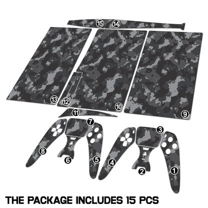 Skin Sticker for Game Console 5 Cover - Grey Camo, Compatible with Both Disc Edition & Digital Edition (not Slim Ver) - 2 Controller Skins & Console Skin - No Bubble, Full Protection, Removable