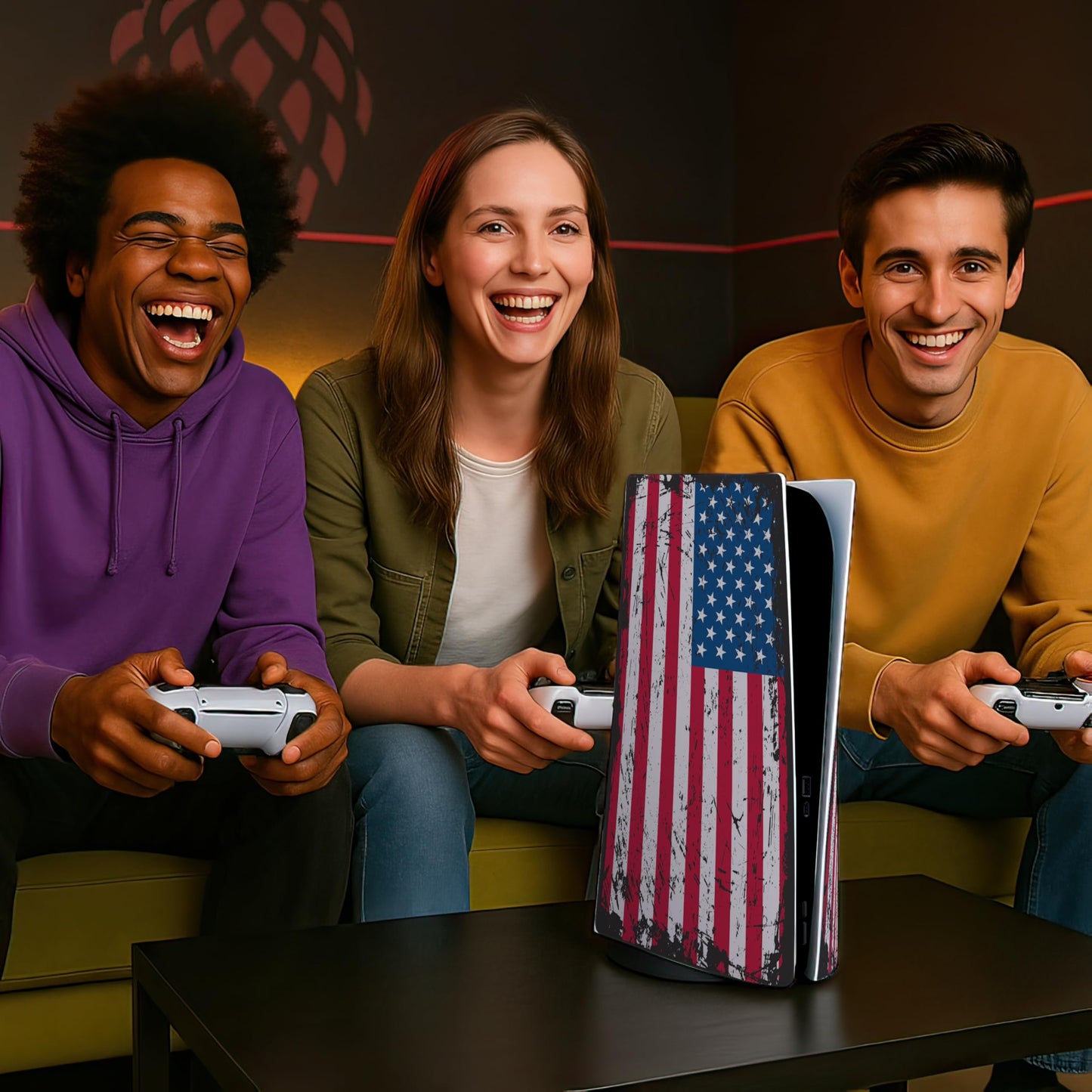 Skin Sticker for Game Console 5 Cover - 3D Polygon, Compatible with Both Disc Edition & Digital Edition (not Slim Ver) - 2 Controller Skins & Console Skin - No Bubble, Full Protection, Removable