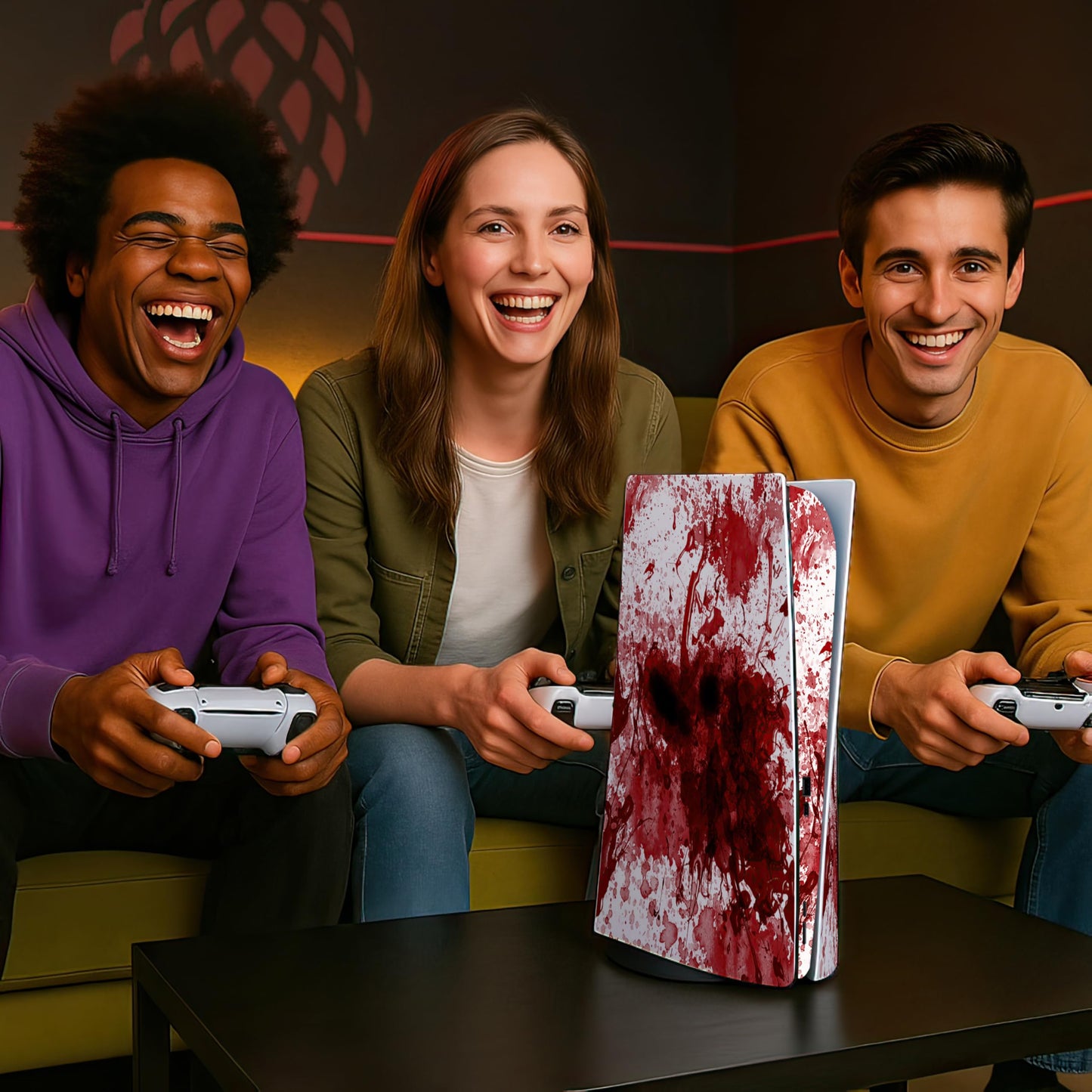 Skin Sticker for Game Console 5 Cover - Blood Splash, Compatible with Both Disc Edition & Digital Edition (not Slim Ver) - 2 Controller Skins & Console Skin - No Bubble, Full Protection, Removable