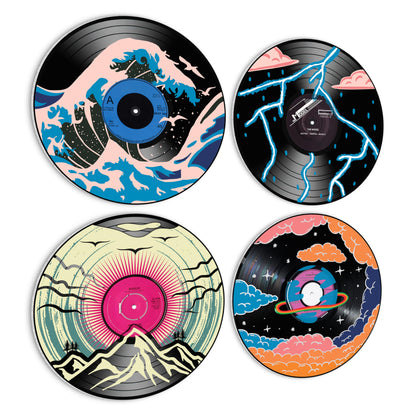 HK Studio Hippie Decor, Posters for Room Aesthetic, Supernatural - Record Decor, Music Themed Party Decorations, 4 Pcs 12"