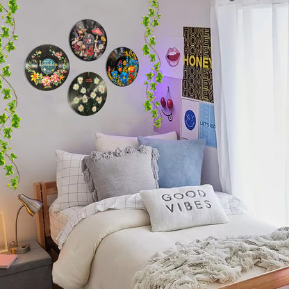 HK Studio Hippie Decor, Posters for Room Aesthetic - Botanical Wall Art, Record Decor, 4 Pcs 12"